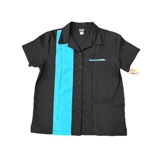Be Retro Clothing Bowling Shirt Mens Large Black Blue Rockabilly Retro USA‎